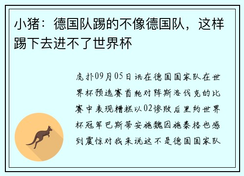 小猪：德国队踢的不像德国队，这样踢下去进不了世界杯